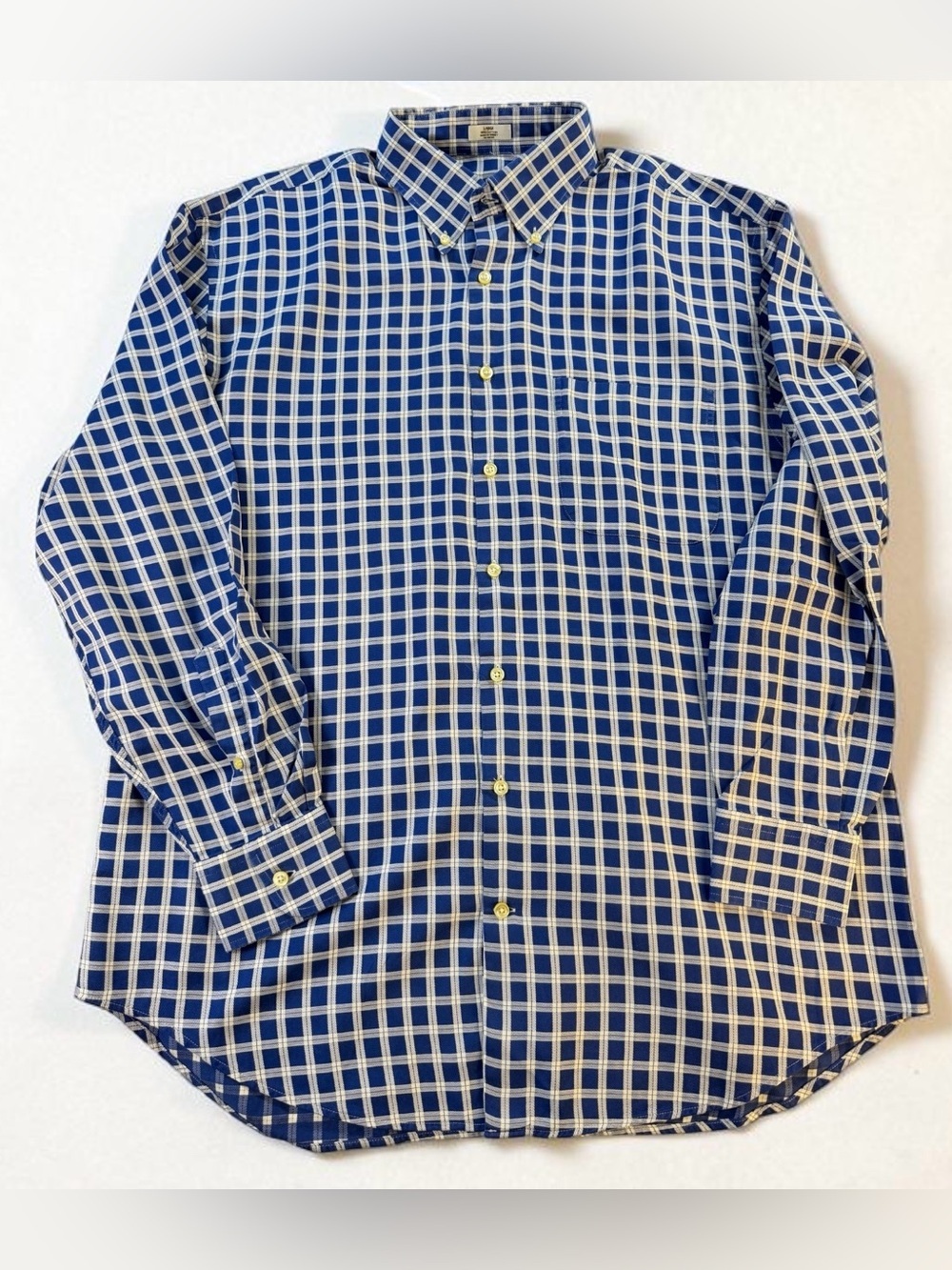Peter Millar Men’s Blue and White Check Cotton Long Sleeve Button Down Shirt